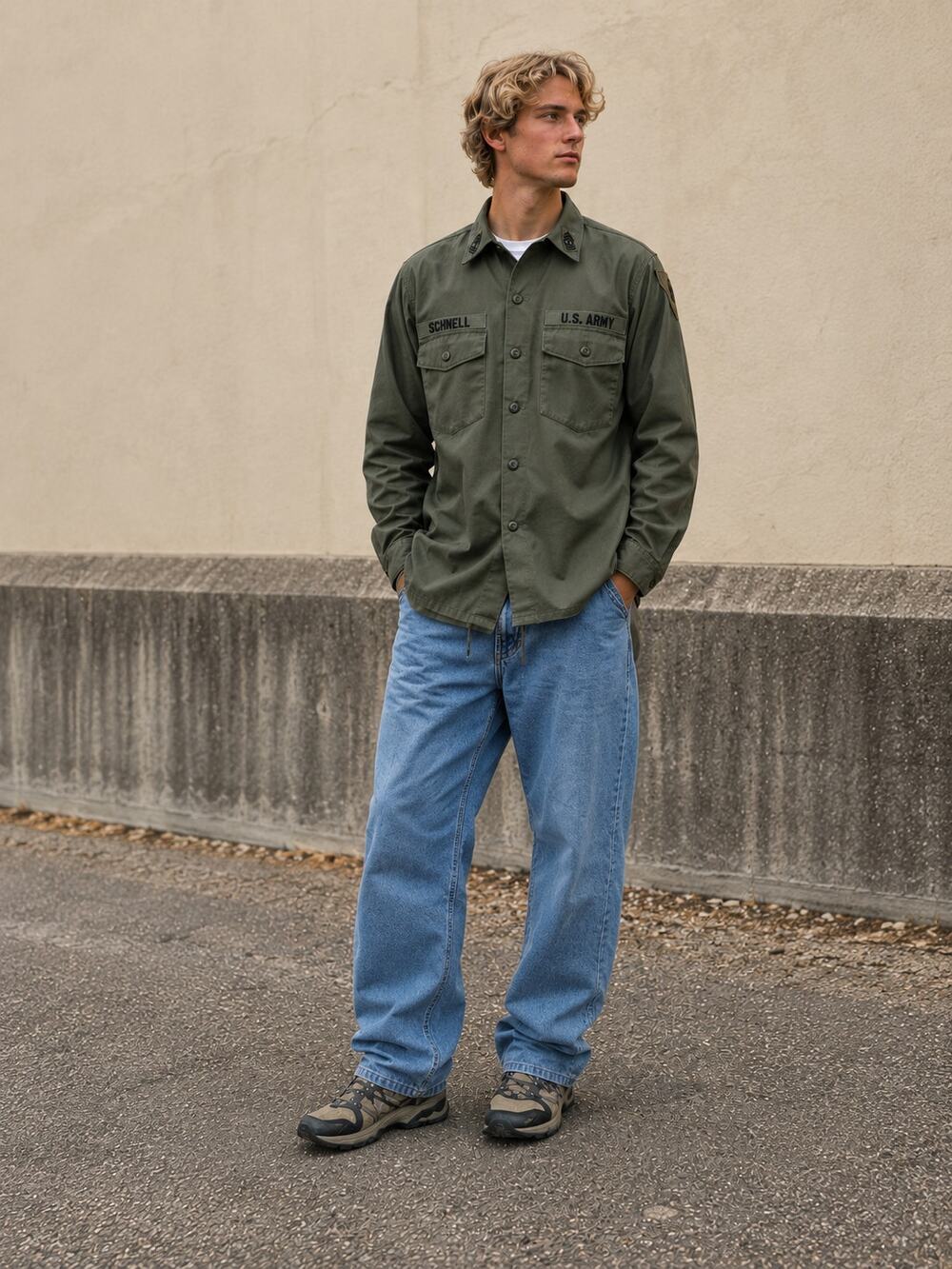 Vintage US Army OG-507 Utility Shirt Schnell Military Surplus Cotton Blend XL